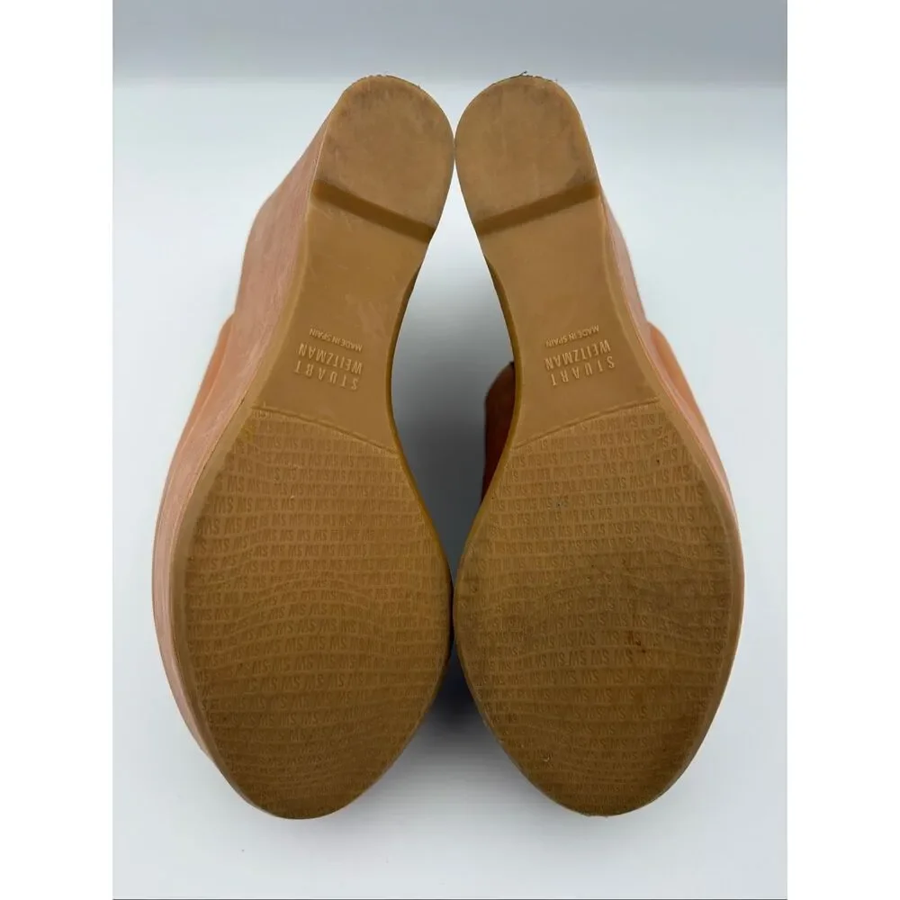 Stuart Weitzman Leather Platform Wedge Slide Sandals Tan Size 8 - Picture 7 of 12